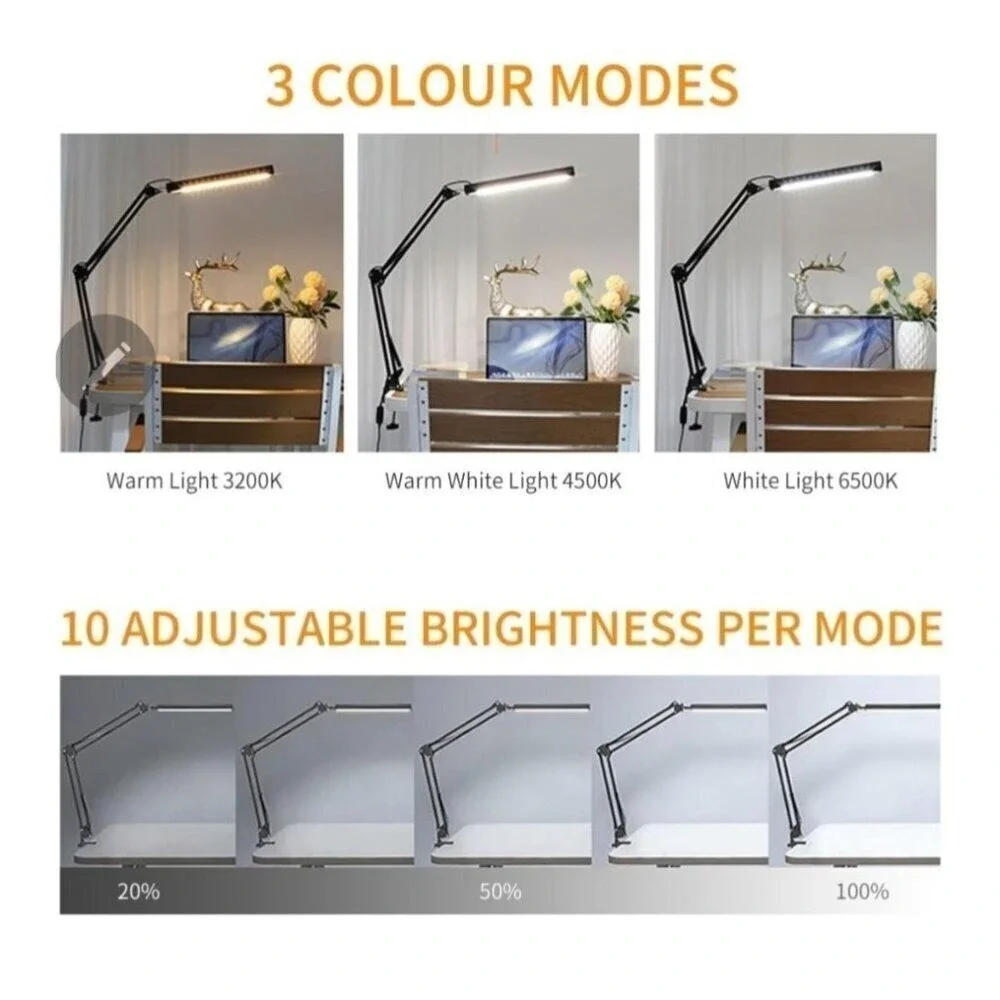 LED‎ Adjustable Swing Arm Eye-Caring Reading Desk Lamp (Black)